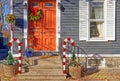 historic home in Stockade Historic District decorated for Christmas or Winter holiday season Royalty Free Stock Photo