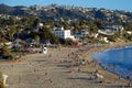 Historic Hotel Laguna and Main Beach of Laguna Beach, California. Royalty Free Stock Photo