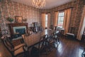 Historic house dinner table fireplace