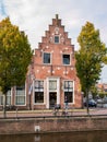 Historic house with step gable on Hoogend in city of Sneek, Snits in Friesland, Netherlands