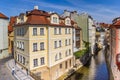 Historic houses at the Certovka canal in Prague