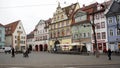 Historic houses with colorful decorated facades on western side of the Fischmarkt, Erfurt, Germany Royalty Free Stock Photo