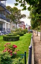 Historic houses with front garden on the beach promenade in Binz. Summer city on the Baltic Sea coast. RÃÂ¼gen Royalty Free Stock Photo