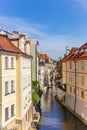 Historic houses at the narrow Certovka canal in Prague