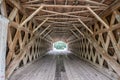 The interior latticework of the Iconic Roseman Covered Bridge, Winterset, Madison County, Iowa, USA