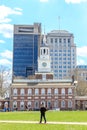 Brick clock tower at historic Independence Hall National Park in Royalty Free Stock Photo