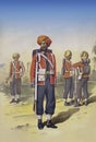 Historic Indian Army soldiers in a group. Digital illustration Royalty Free Stock Photo