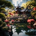 Historic Japanese temple and garden in feudal japan