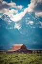 John Moulton barn seen from Mormon Row, Grand Teton National Park Royalty Free Stock Photo