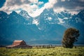 John Moulton barn seen from Mormon Row, Grand Teton National Park Royalty Free Stock Photo