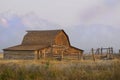 The historic John Moulton barn with the mountains in the background at Grand Teton National Park in Wyoming. Royalty Free Stock Photo