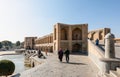 Historic Khaju Bridge (Pol-e Khajoo) on Zayanderud River in Isfahan