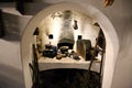 Historic kitchen or scullery with some dishes and fire place
