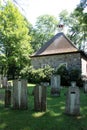 Historic Walloon Cemetery with church overlooking members of the Huguenot community interned there, New Paltz, New York, 2018 , , Royalty Free Stock Photo