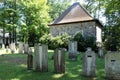 Historic Walloon Cemetery with church overlooking members of the Huguenot community interned there, New Paltz, New York, 2018 , ,