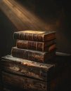 Historic Leather Books in a Sunbeam Royalty Free Stock Photo