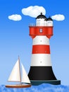 The famous lighthouse Roter Sand with sailing boat in the North Sea