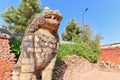 Historic Lion Guardian Statue at Bhaktapur Durbar Square Royalty Free Stock Photo