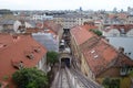 Historic lower town architecture rooftops and funicular in Zagreb