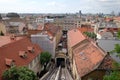 Historic lower town architecture rooftops and funicular in Zagreb