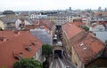 Historic lower town architecture rooftops and funicular in Zagreb