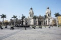 Historic main square of the city of Lima Peru with the cathedral and its water fountain