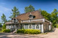 Historic manor house situated in Palace Park dating from 1845, the oldest building in Bialowieza town, Poland.