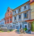 Historic mansions and Podil dandy sculpture, Kamianets-Podilskyi, Ukraine