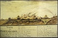 Historic map of Fuenterrabia, 1719. Batteries attack Royalty Free Stock Photo