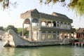 Historic marble boat pavilion on lake