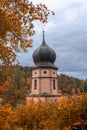 Maria in der Tanne church in Triberg, Germany surrounded with fall foliage