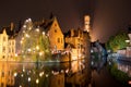 Historic Medieval City of Bruges with River Canal at Dusk