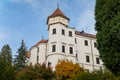 Historic Medieval Konopiste castle residence of Habsburg imperial family, white tower and park of romantic gothic baroque Chateau