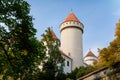 Historic Medieval Konopiste castle residence of Habsburg imperial family, white tower and park of romantic gothic baroque Chateau