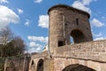 Historic medieval Monmouth bridge Wales uk tourist attraction Wye Valley Royalty Free Stock Photo