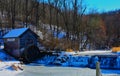 1850 Hyde Mill Dam in Winter on frozen mill creek near Ridgeway WI