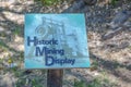 Historic Mining Display Sign for old Gold Mining Equipment. Prescott Valley, Yavapai County, Prescott National Forest, Arizona USA