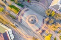 Historic monument place in centre of square aerial view. Brest landscape