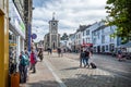 Historic Moot Hall and surrounding shops in Main Street Keswick, Cumbria, UK