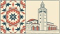 Historic Moroccan Building with Geometric Pattern Border, vector design Generative AI Royalty Free Stock Photo