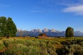 The Grand Teton sunrise reflection at Historic Moulton Barn in Grand Teton National Park, Royalty Free Stock Photo