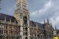 The historic Munich town hall at the Marienplatz decorated with rainbow flags for the Christopher Street Day CSD event, Germany Royalty Free Stock Photo