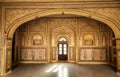 Nahargarh Fort Jaipur interior architecture with intricate wall artwork and carvings at Rajasthan, India Royalty Free Stock Photo