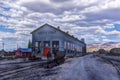 Historic Nevada Northern Railway shop building and tracks in Ely, Nevada. HDR image. Royalty Free Stock Photo