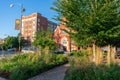 The Historic Norwegian Lutheran Memorial Church in Logan Square Chicago viewed from a small park