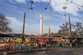 Historic Ochterlony Monument or Shaheed Minar a notable landmark as seen from a street in Kolkata near Chowringhee.