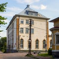 Vintage architecture of facade of historic building of public school Royalty Free Stock Photo