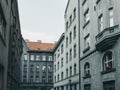 Historic old grey buildings in Prague