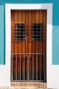 Historic Old San Juan Brown Door, Aqua Blue Walls