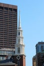 The historic Park Street Church Steeple located in downtown Boston, Massachusetts Royalty Free Stock Photo